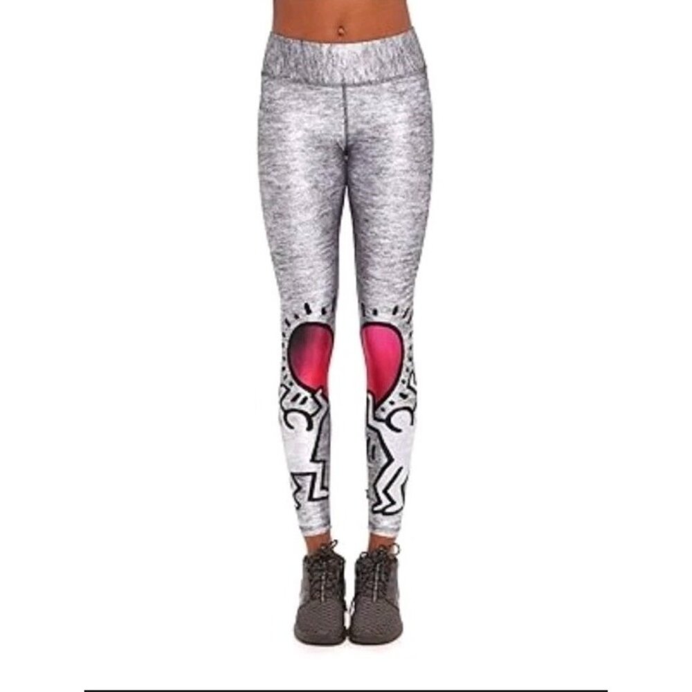 Terez x Keith Haring Uplifting Heart Print Leggings Gray Size Medium